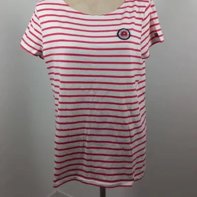 Marinière Terre de Marins – Blanc & Rouge Corail – Écusson Brodé – Taille XL