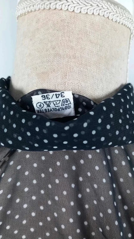 Chemisier Voile Transparent Noir à Pois - Taille 34/36 (S) - Style Vintage Chic
