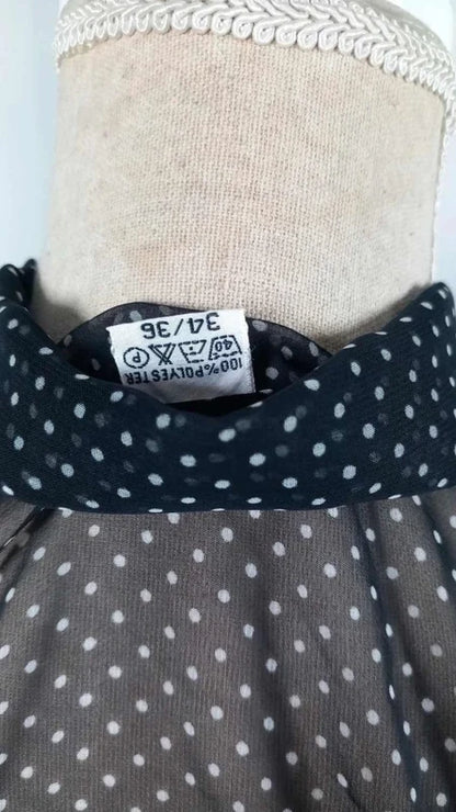 Chemisier Voile Transparent Noir à Pois - Taille 34/36 (S) - Style Vintage Chic
