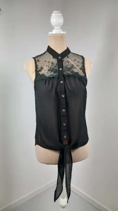 Black Sleeveless Lace & Tulle Top - Play In Collection - M/L - New