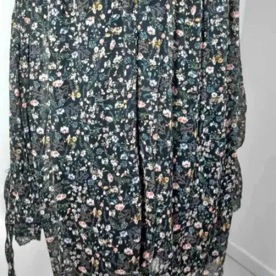 Bershka Romper Dress - Black Floral Print - Long Lace Sleeves - Size S (UK 8)