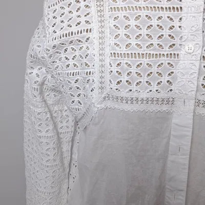 White Broderie Anglaise & Lace Blouse – Romantic Vintage Style – Size 40 (L)
