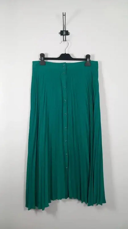Jupe Longue Plissée Cache Cache – Vert Émeraude – Boutons Décoratifs – Taille 40
