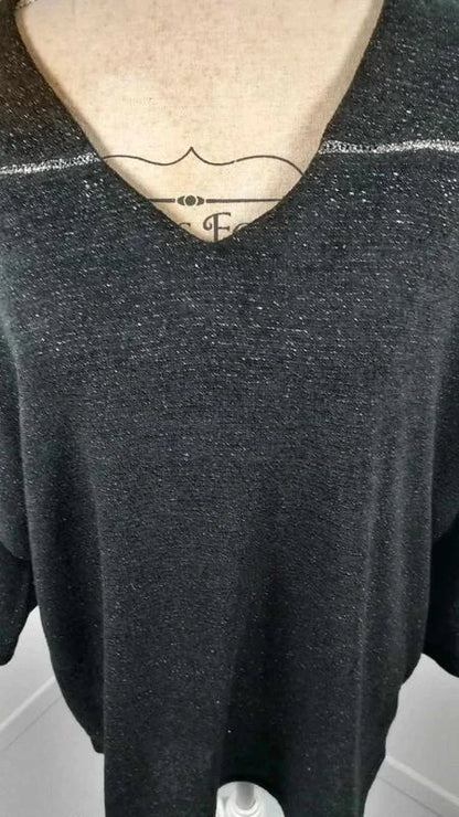 Top Oversize Noir Irisé Argent – Coupe Loose Chic – NEUF – Taille 6 (52/54+)