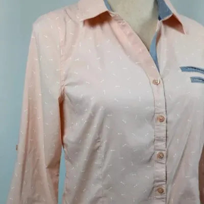"Life is Beautiful" Shirt - Salmon/Coral - Size 40 - NEW - Chambray Details
