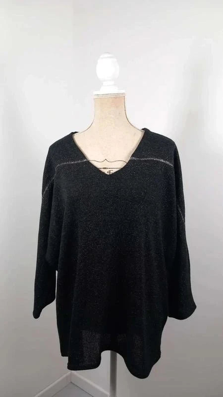 Top Oversize Noir Irisé Argent – Coupe Loose Chic – NEUF – Taille 6 (52/54+)