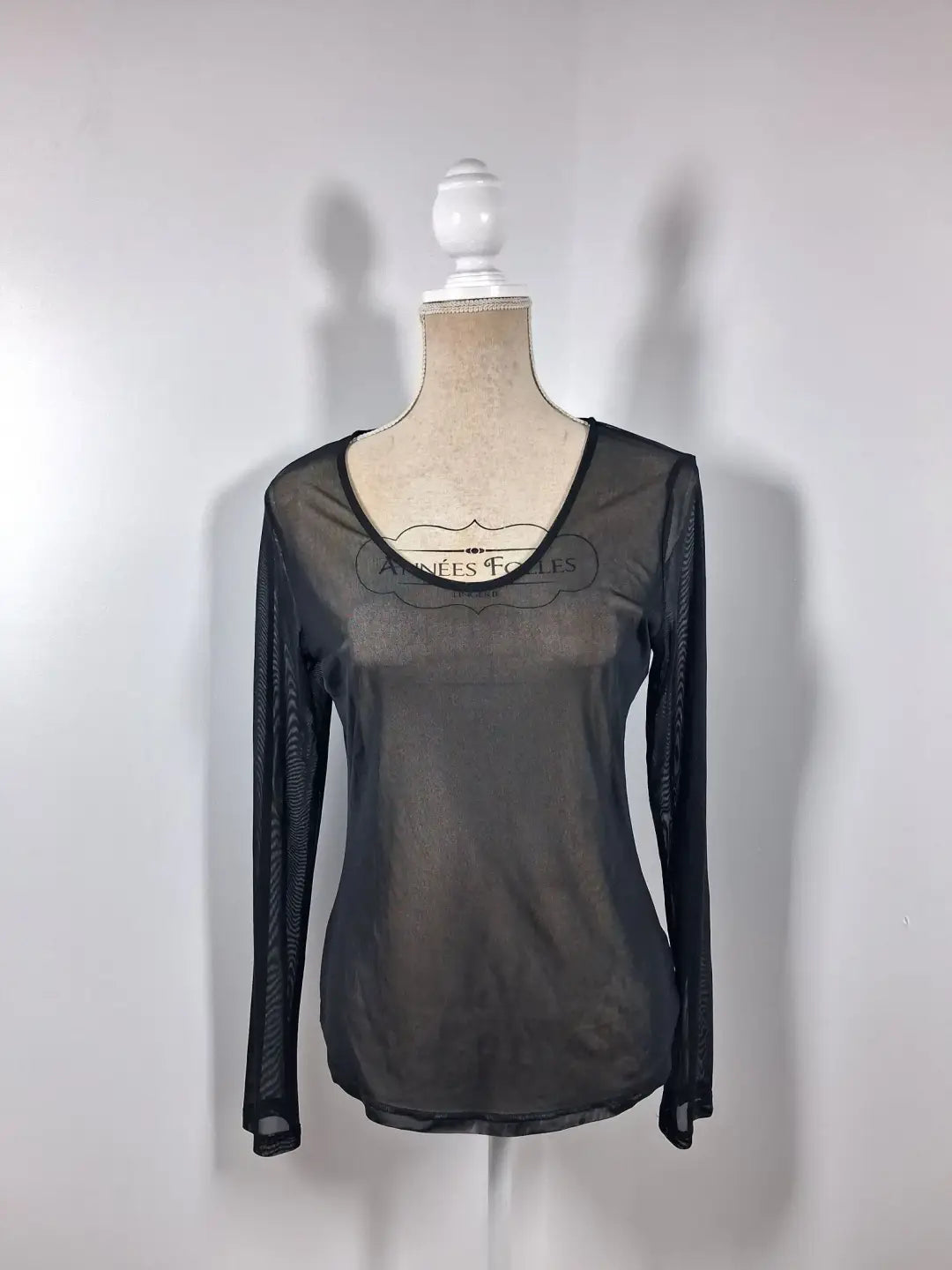 Black Mesh Long Sleeve Transparent Top Smash Size L