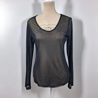 Black Mesh Long Sleeve Transparent Top Smash Size L