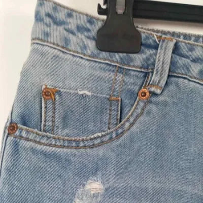 Jupe en Jean Brodée Flamant Rose & Cactus – Style Bohème Estival – Bleu Clair – Taille 40