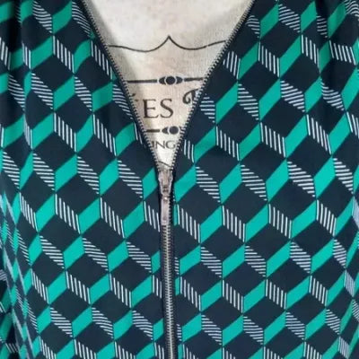 Emerald Green Geometric Print Flowy Dress – Bohemian Chic Style – Size L (US 10-12)