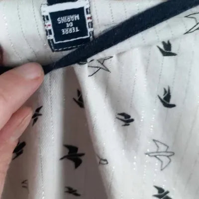 Terre de marins White Tunic with Swallow Motifs Size 44 - Very Good Condition