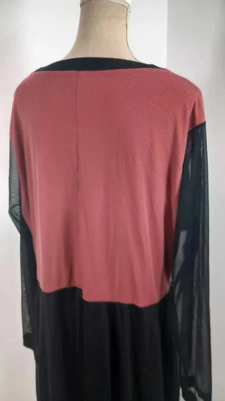 ROBE Pink Clove NEUVE - T. 56 - Bi-matière Brique/Noir Tulle et Côtes - Élégante