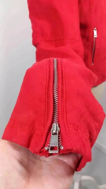 Veste Perfecto Rouge en Suédine Laura Jo - Taille S (36) - Coupe Ajustée
