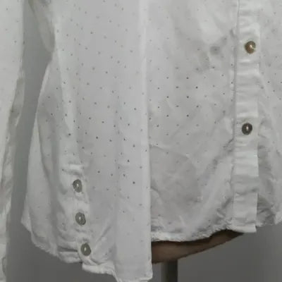 Miss Captain Shirt – White Dotted Swiss & Mother-of-pearl Buttons – Fitted – Size 38