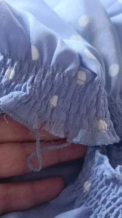 Tunique mauve bleutée à pois blanc