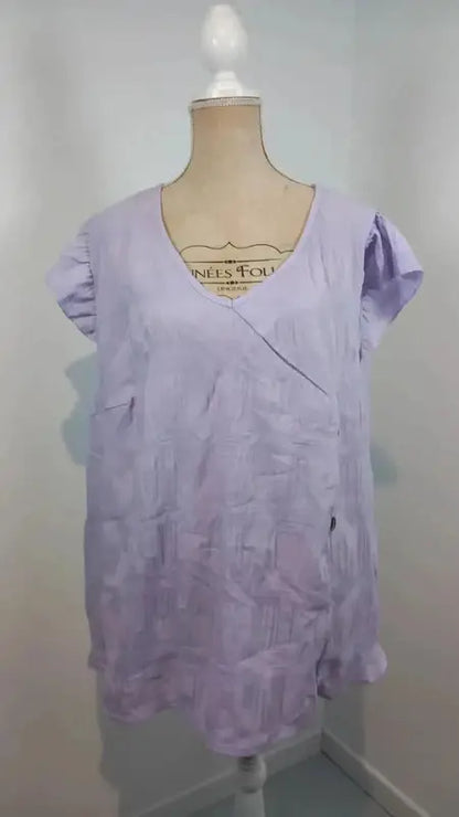 Chemisette Cache-Cœur Lilas Manches Volants – Grande Taille 5XL – Neuve