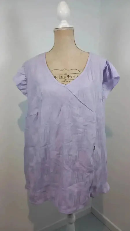 Lilac Wrap Blouse with Ruffled Sleeves – Plus Size 5XL – New