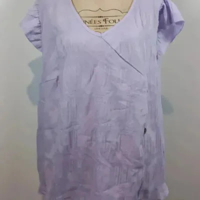 Chemisette Cache-Cœur Lilas Manches Volants – Grande Taille 5XL – Neuve