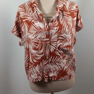 Petit Haut Fluide Primark - Taille 42 (XL) - Imprimé Tropical Terracotta & Blanc