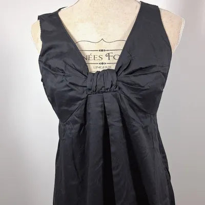 Black Dress Draped Bow Empire Cut – Vintage Chic Style – 100% Cotton – Size 40 (L)