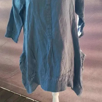 Robe Tunique 100% Lin – Bleu Indigo & Style Bohème taille 42