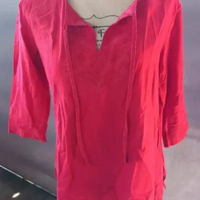 Tunique Bohème 100% Lin Rouge Éclatant – Taille 40