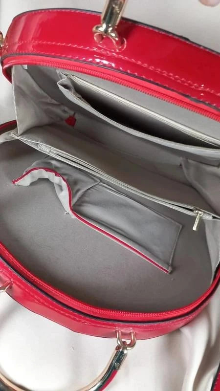 Sac à Main Cabas Rond Géométrique Rouge Verni - Neuf
