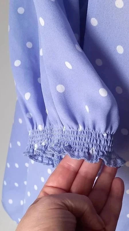 Tunique mauve bleutée à pois blanc