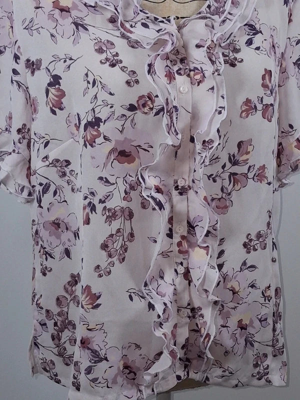 Daxon pink and purple floral fluid blouse – Size 46