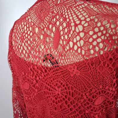 Red lace / fishnet top Mim - Long sleeves size 38/40