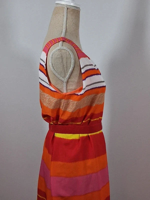 Robe Manoukian asymétrique orange rose jaune drapée M 38