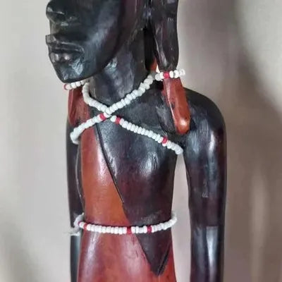 Lot 2 Statuettes Africaines Masaï en Bois Sculpté - 31 cm
