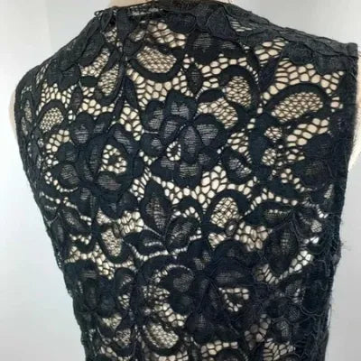 Chic Black Naf Naf Dress - Floral Lace & Detailed Back - Size 40