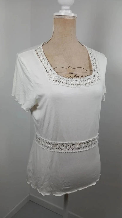 Haut Romantique Agnès Flo Blanc - Taille 44/46 - Très Bon État