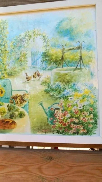 Tableau Aquarelle Originale - Danielle Lebeau - Scène de Campagne Provençale