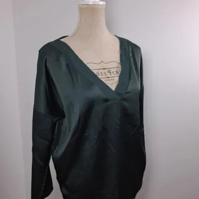 Blouse Fluide MANGO Bi-Matière Vert Bouteille Taille M Très Bon État