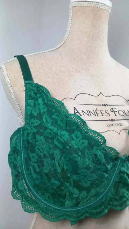 Magnifique Soutien-Gorge Dentelle Vert Sapin - Taille 4XL (Neuf)
