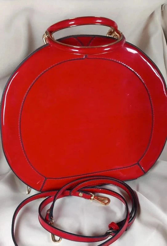 Sac à Main Cabas Rond Géométrique Rouge Verni - Neuf