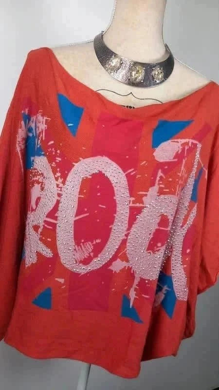 Tee shirt rock strass manche chauve souris nicole t.54/56
