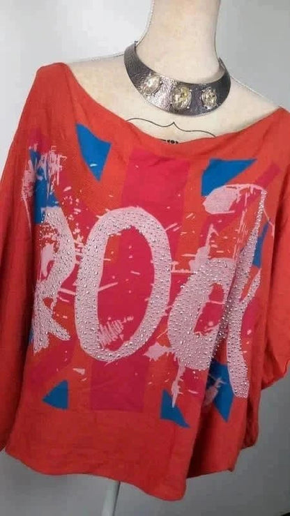 Tee shirt rock strass manche chauve souris nicole t.54/56