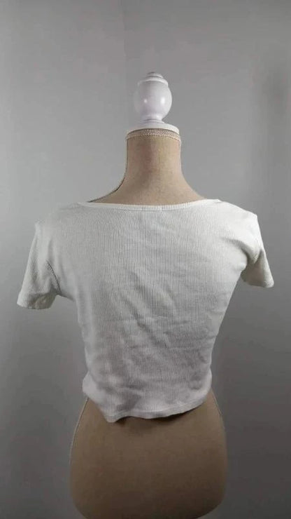 Crop Top Blanc Côtelé Zippé Fashion Studio – Taille 1 36