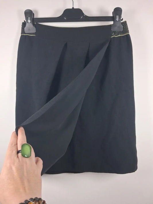 Jupe noire portefeuille Camaïeu – Taille S – Ceinture dorée
