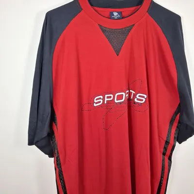 DIKESEN Two-Tone Red Black Sports T-Shirt – Graphic Print – Mesh – Size XXL