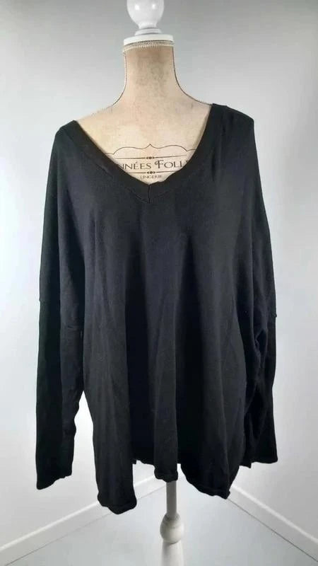 Pull Léger Noir – Détails Croisés au Dos – Neuf – Taille 58/60