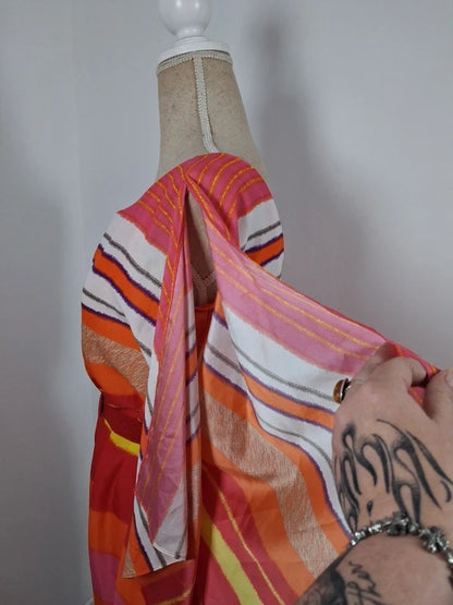 Robe Manoukian asymétrique orange rose jaune drapée M 38