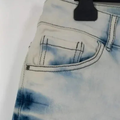Blue & White Tie-Dye Denim Shorts – Festival Style – Size 14