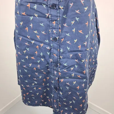Tunique Longue Bi-matière Rose & Bleu Marine – Motif Oiseaux – Taille XL