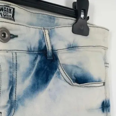 Blue & White Tie-Dye Denim Shorts – Festival Style – Size 14