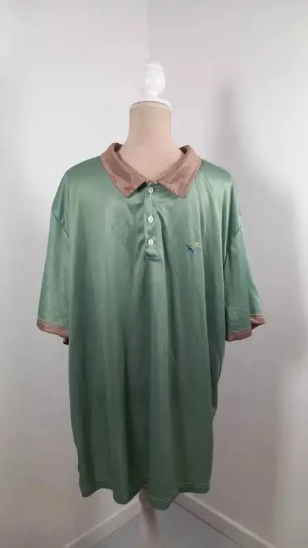 Polo Homme Neuf 4XL - Vert Sapin & Col Satiné Beige - Golf / Décontracté