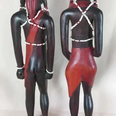 Lot 2 Statuettes Africaines Masaï en Bois Sculpté - 31 cm
